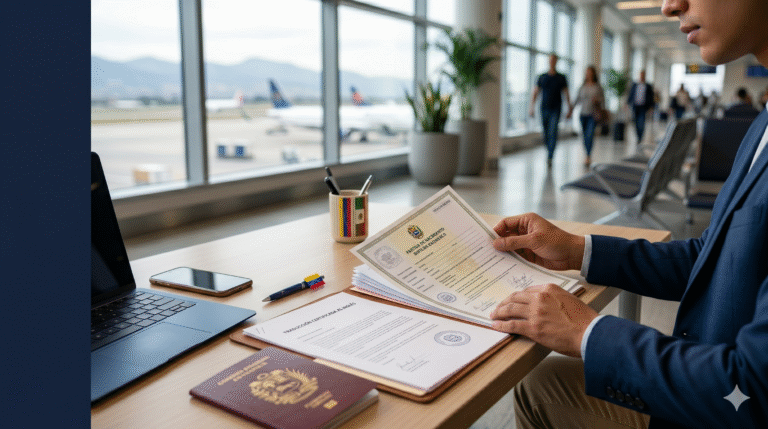 Persona verificando en línea una apostilla venezolana para presentar documentos oficiales en México.